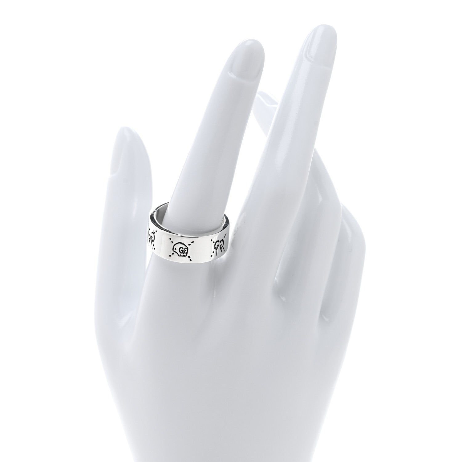 Gucci Sterling Silver GucciGhost Hamlet Skull Band Ring 61 9.5 2 of 5