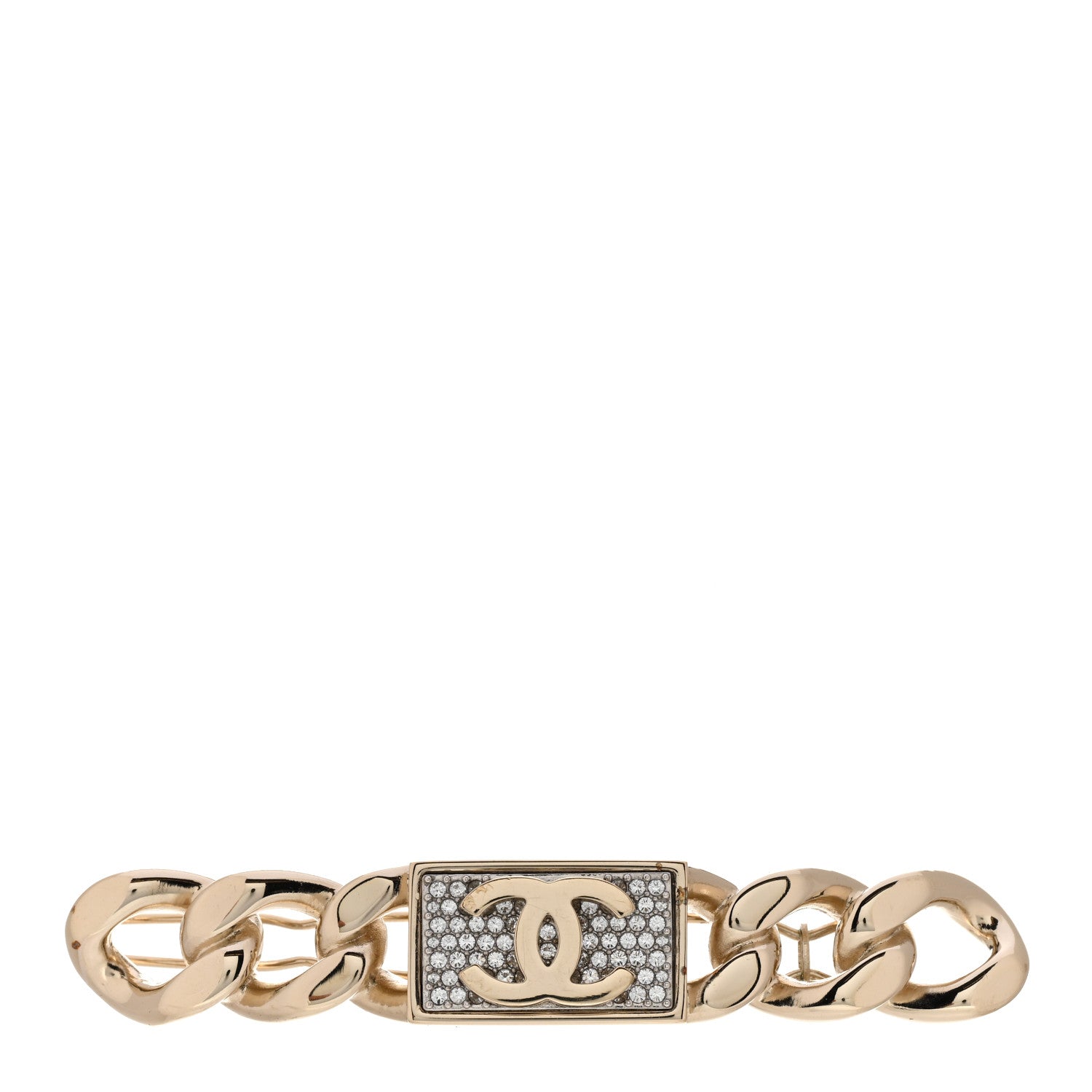 Chanel Crystal Chain CC Hair Clip Barrette Gold 1 of 3