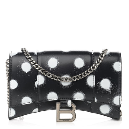 Balenciaga Shiny Box Calfskin Polka Dot Hourglass Chain Bag Black White 1 of 12