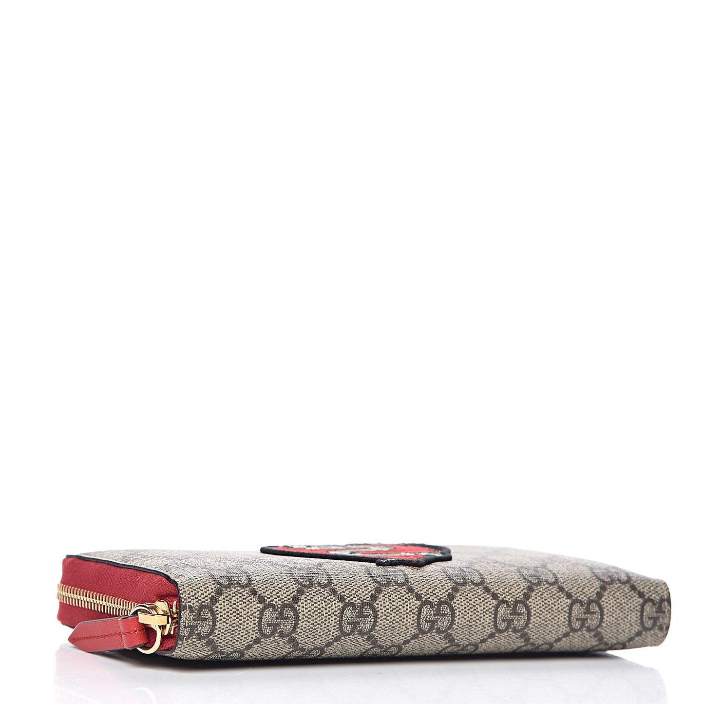 GG Supreme Monogram Kingsnake Heart Embroidered Zip Around Wallet Red