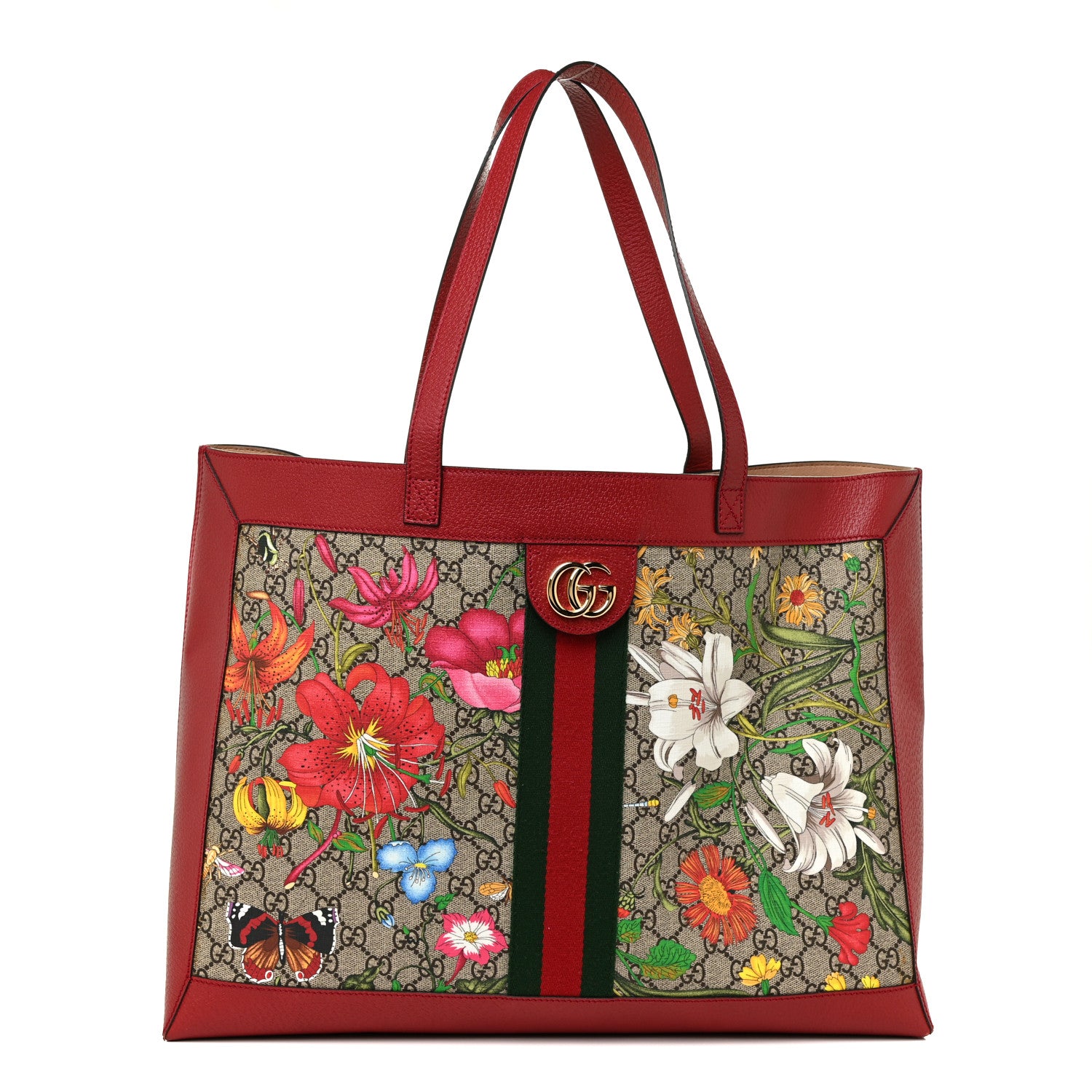 Gucci GG Supreme Monogram Flora Web Large Ophidia Tote Red 1 of 10