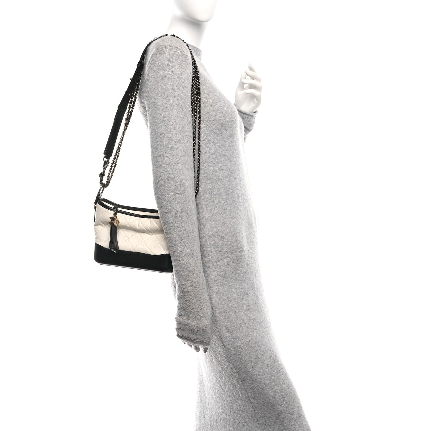 Aged Calfskin Quilted Small Gabrielle Hobo Black White