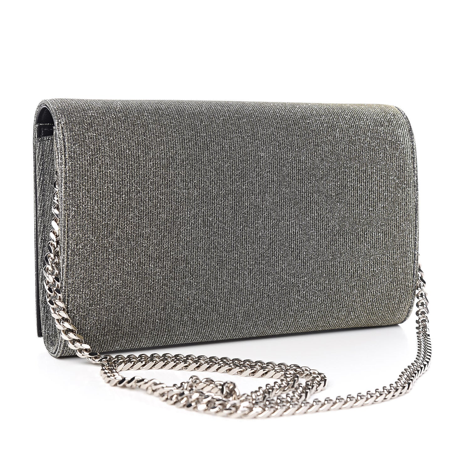 Metallic Sparkle Fabric Monogram Chain Wallet Anthracite
