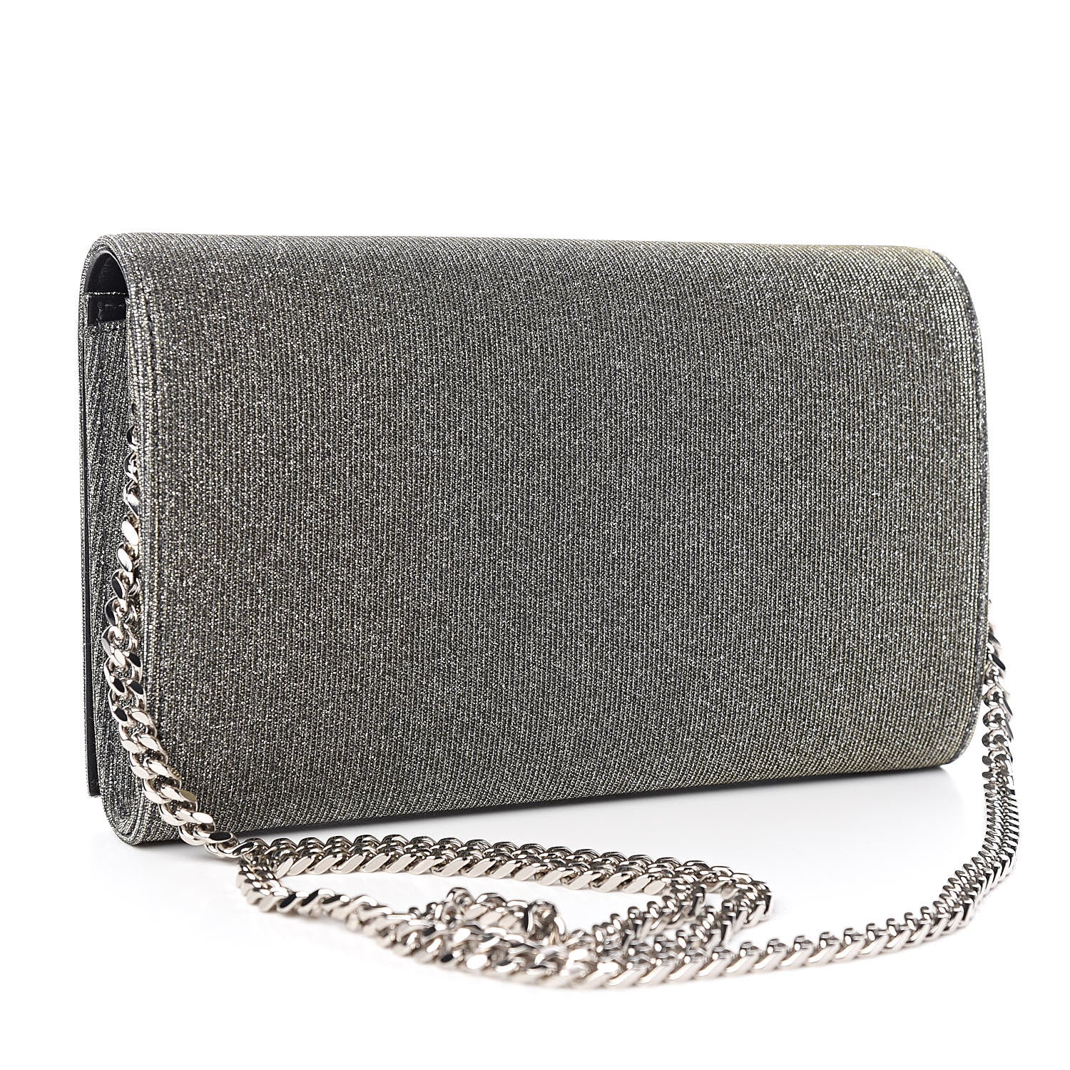 Saint Laurent Metallic Sparkle Fabric Monogram Chain Wallet Anthracite 3 of 9