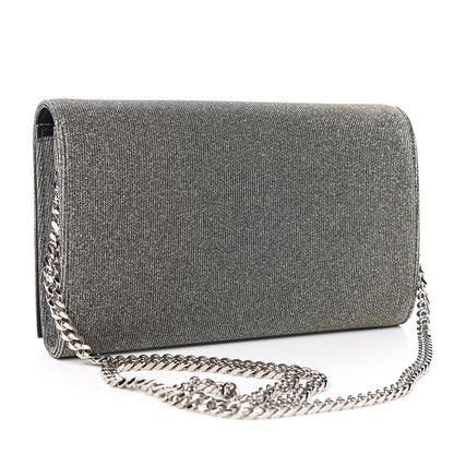 Saint Laurent Metallic Sparkle Fabric Monogram Chain Wallet Anthracite 3 of 9