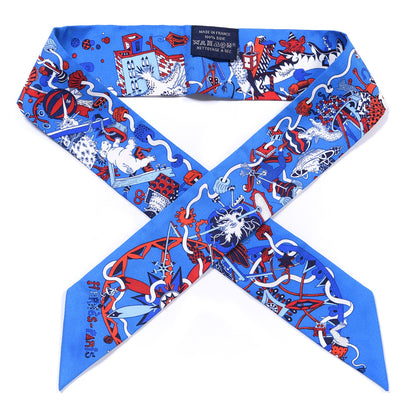 Hermes Silk La Folle Parade Twilly Bleu Gitane Rouge 1 of 4