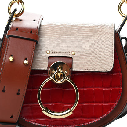 Chloe Calfskin Crocodile Embossed Small Tess Bag Pink Red 8 of 10