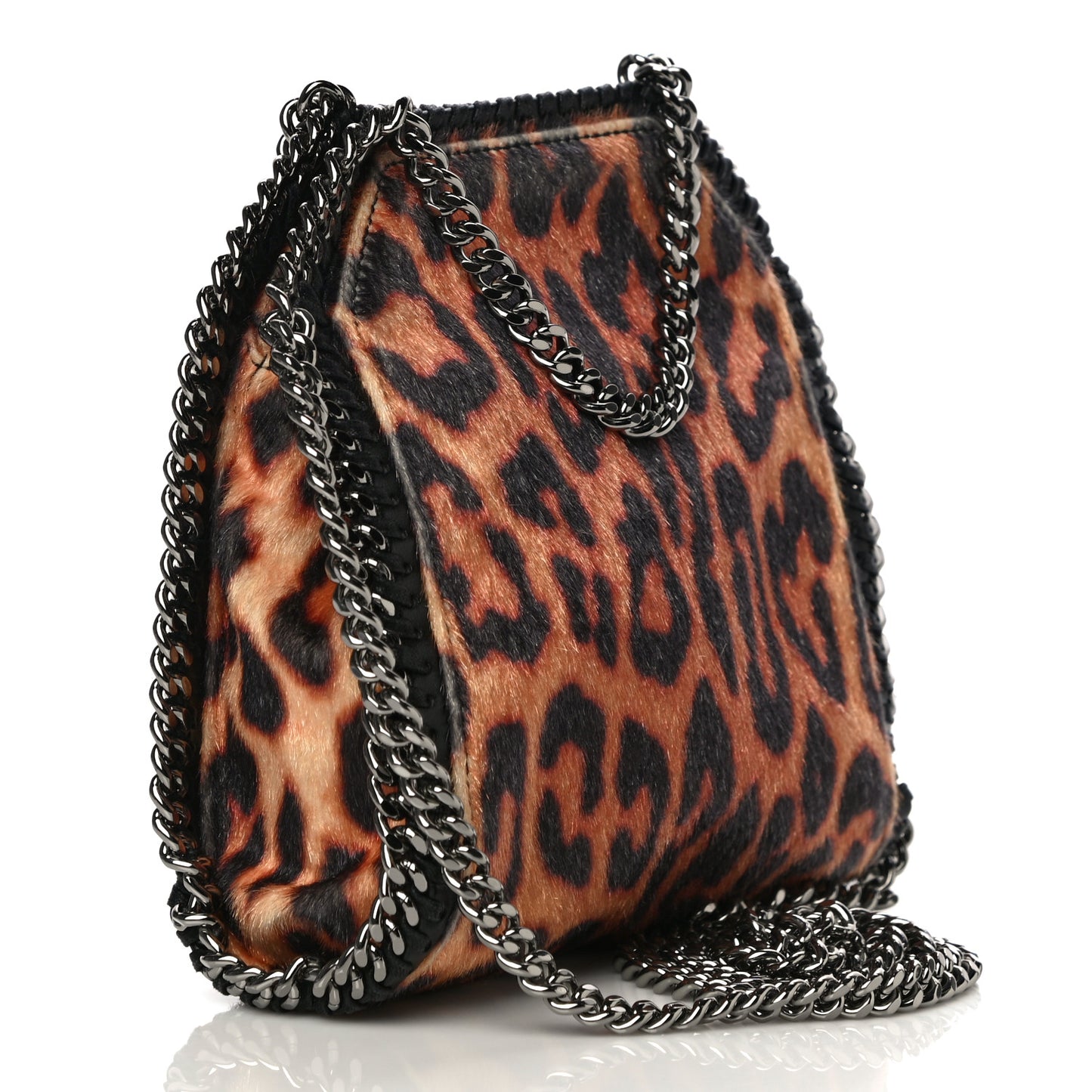 Faux Calf Hair Leopard Print Mini Falabella Fold Over Tote Black