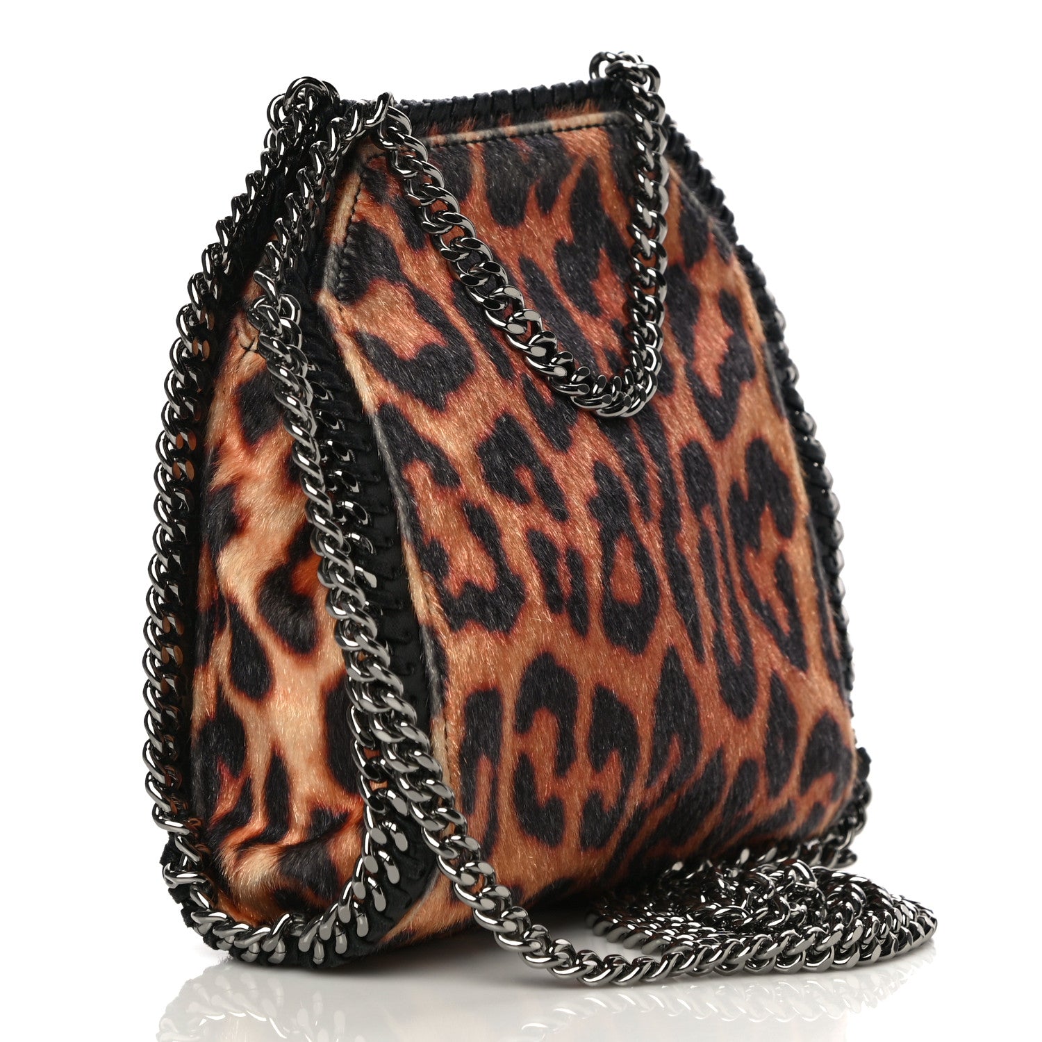 Stella McCartney Faux Calf Hair Leopard Print Mini Falabella Fold Over Tote Black 3 of 9