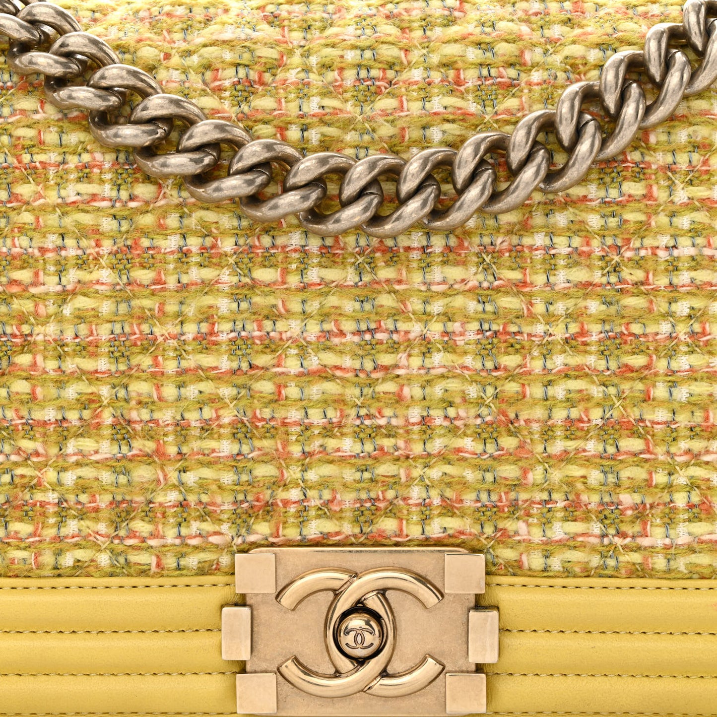 Tweed Lambskin Medium Boy Flap Yellow