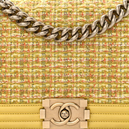Chanel Tweed Lambskin Medium Boy Flap Yellow 9 of 13
