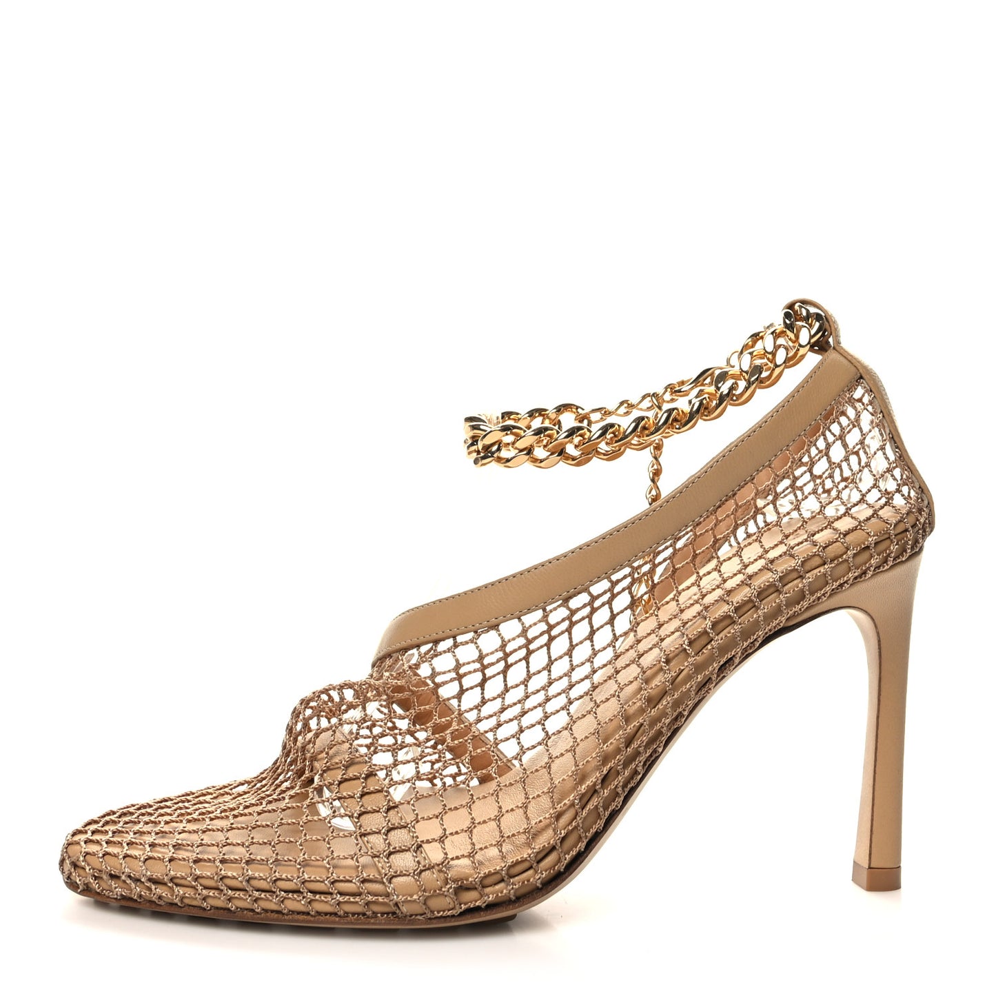 Mesh Calfskin Chain Stretch Pumps 36 Beige