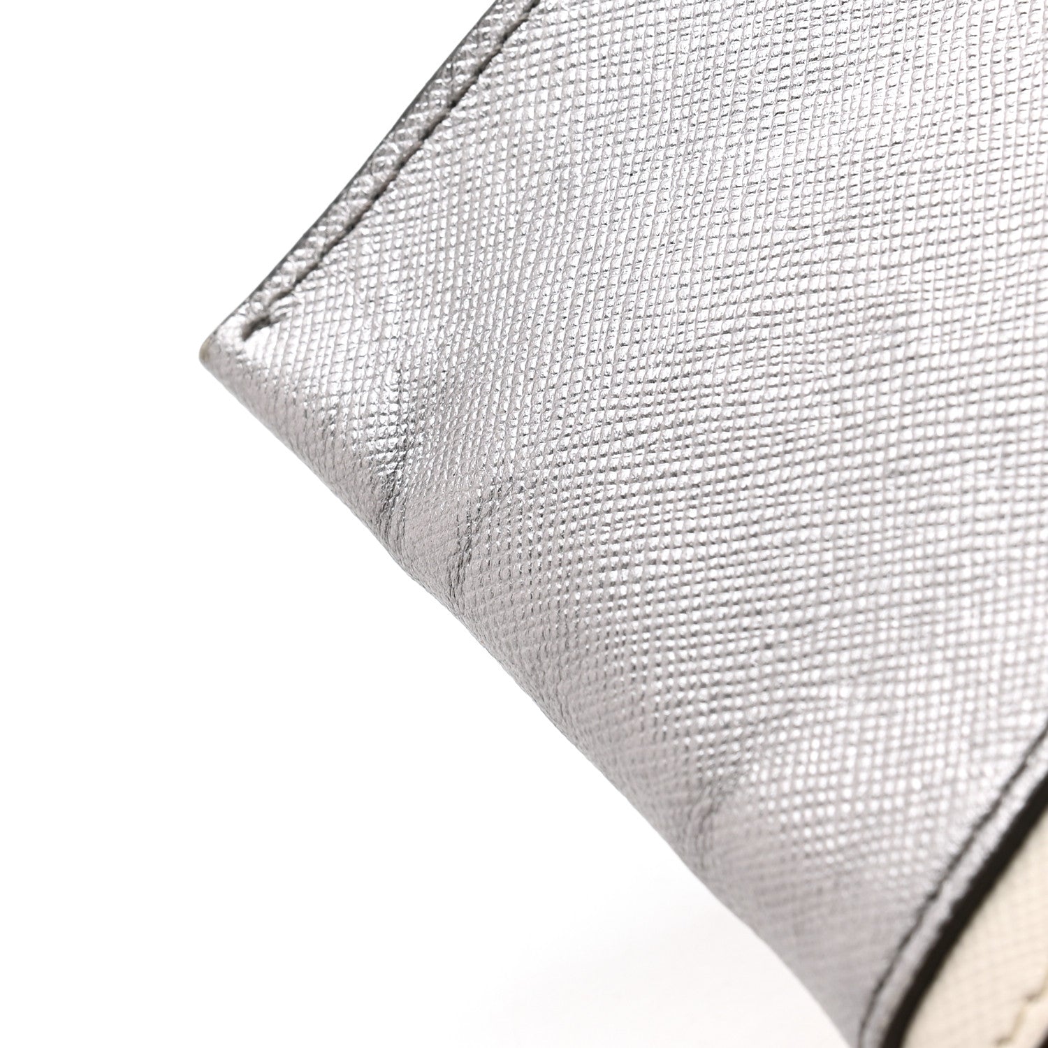 Prada Metallic Saffiano Hand Strap Clutch Silver 9 of 10