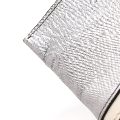 Prada Metallic Saffiano Hand Strap Clutch Silver 9 of 10