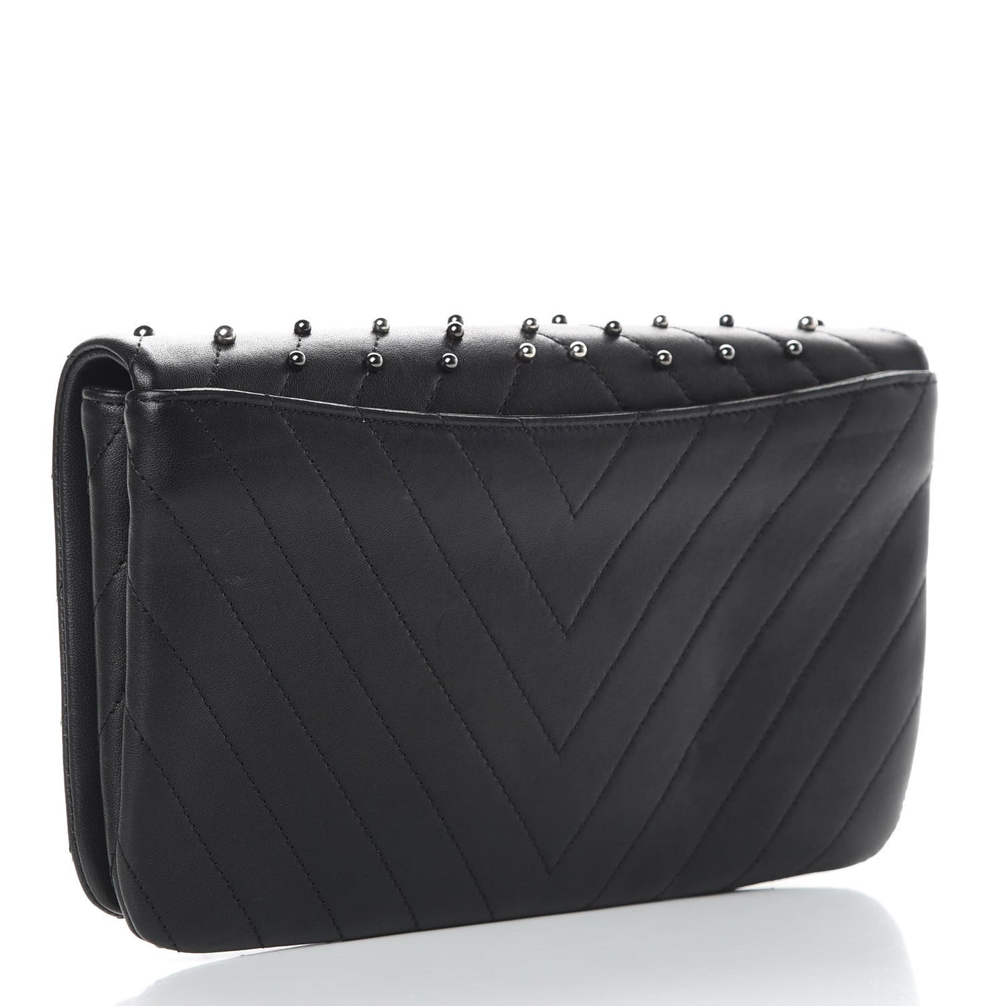 Lambskin Chevron Quilted Studded Stud Wars Flap Clutch Black