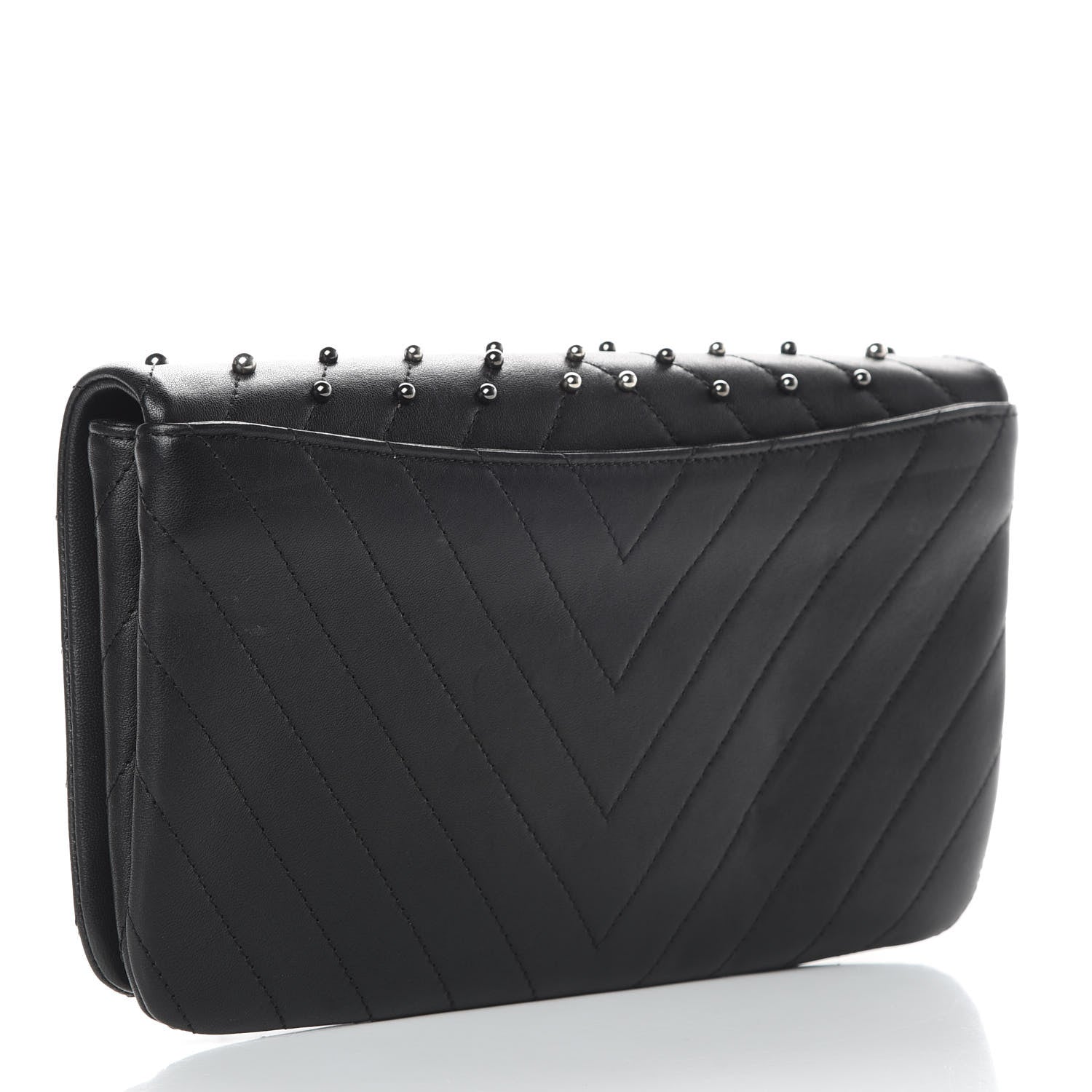 Chanel Lambskin Chevron Quilted Studded Stud Wars Flap Clutch Black 3 of 10