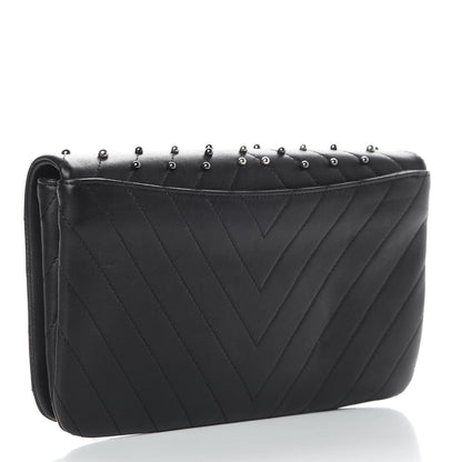 Chanel Lambskin Chevron Quilted Studded Stud Wars Flap Clutch Black 3 of 10