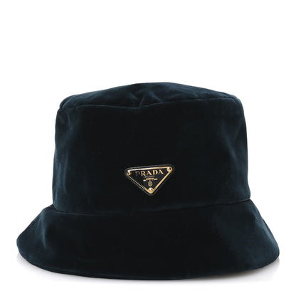 Prada Velvet Triangle Womens Bucket Hat L Petrolio 3 of 10