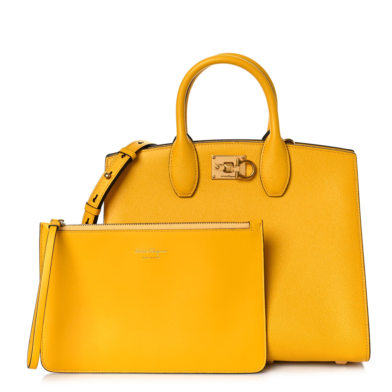 Salvatore Ferragamo Hammered Calfskin Medium The Studio Box Bag Yellow 1 of 9