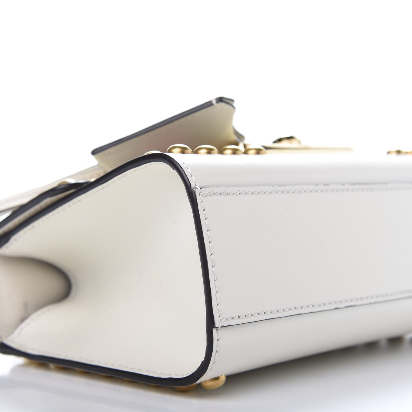 Calfskin Floral Embroidered Small Padlock Shoulder Bag White