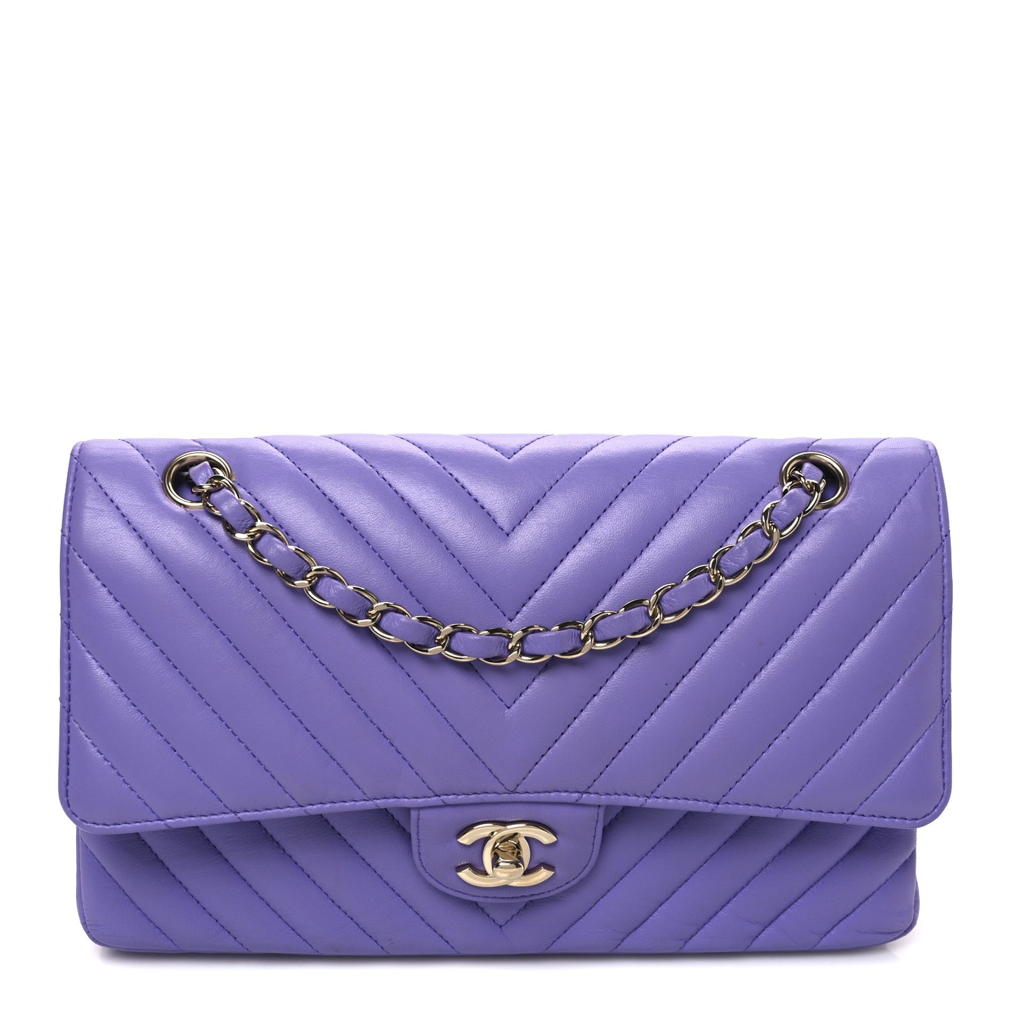 Lambskin Chevron Quilted Medium Double Flap Purple