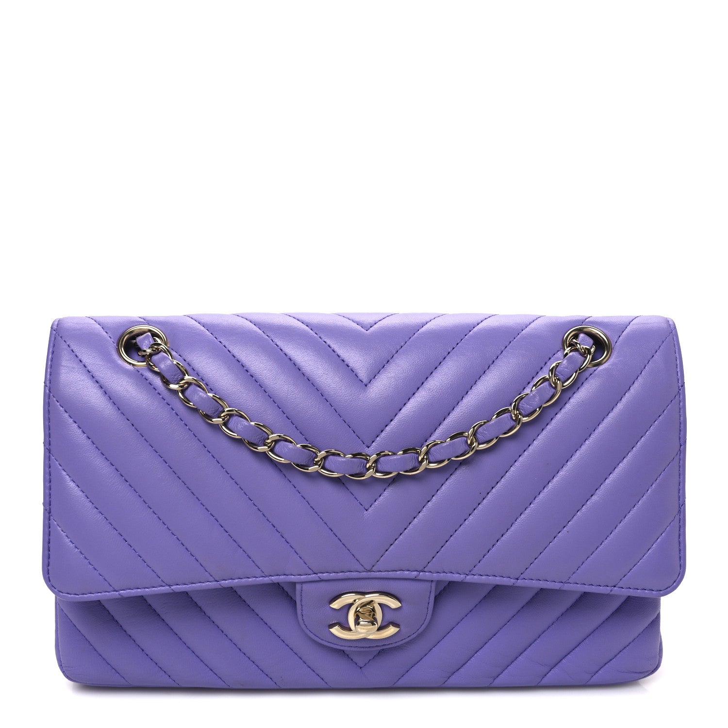 Chanel Lambskin Chevron Quilted Medium Double Flap Purple 1 of 10
