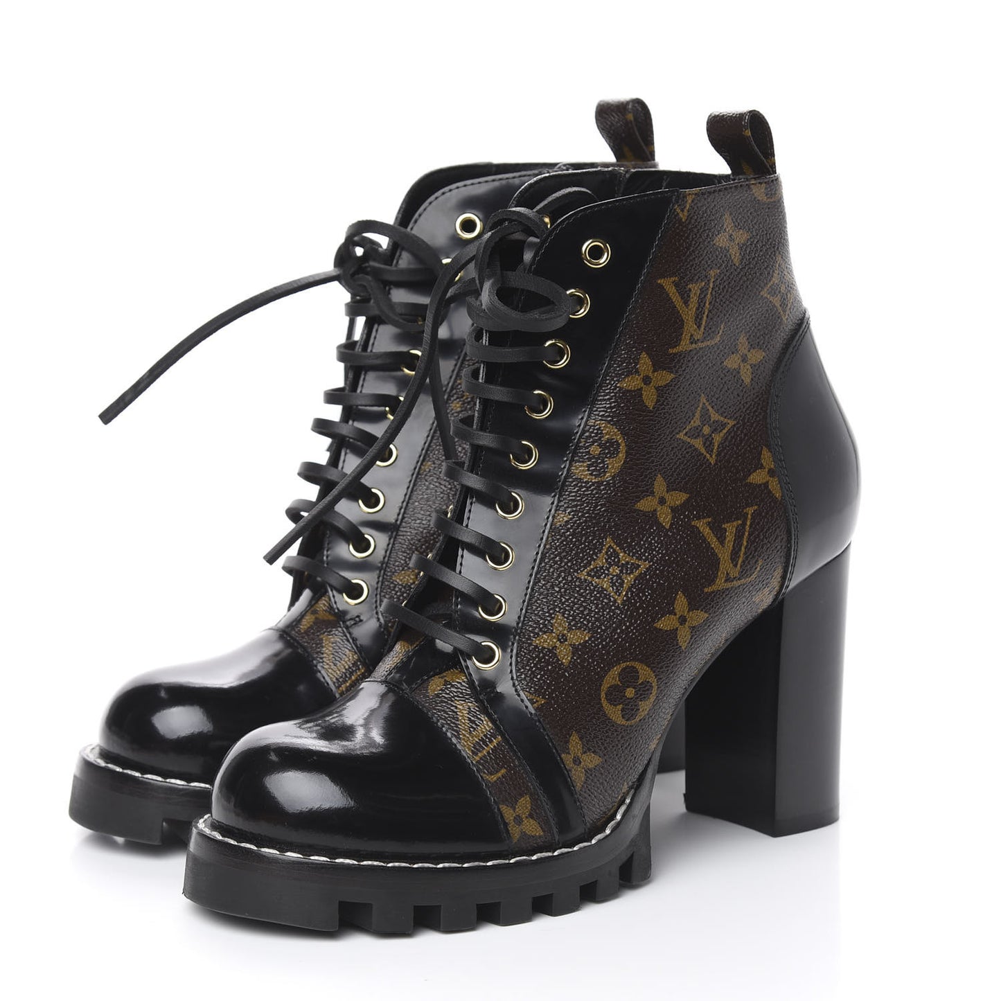 Patent Calfskin Monogram Star Trail Ankle Boots 41 Black