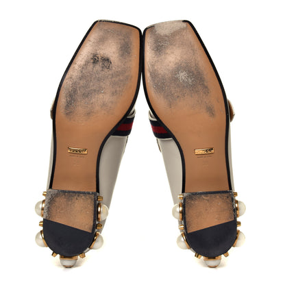 Gucci Betis Glamour Calfskin Web Pearl Embellished Peyton 35mm Loafer Pumps 39 Mystic White 14 of 14