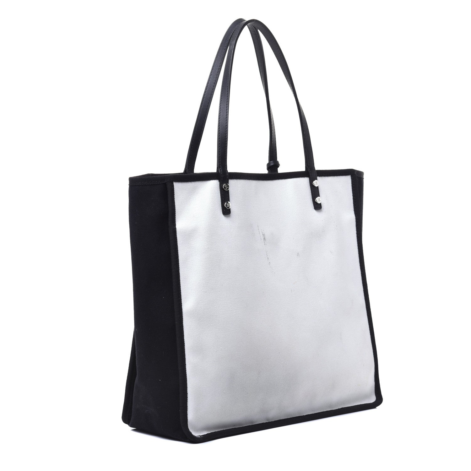 Chanel Canvas Calfskin Let's Demonstrate Small Tote White Black 3 of 9