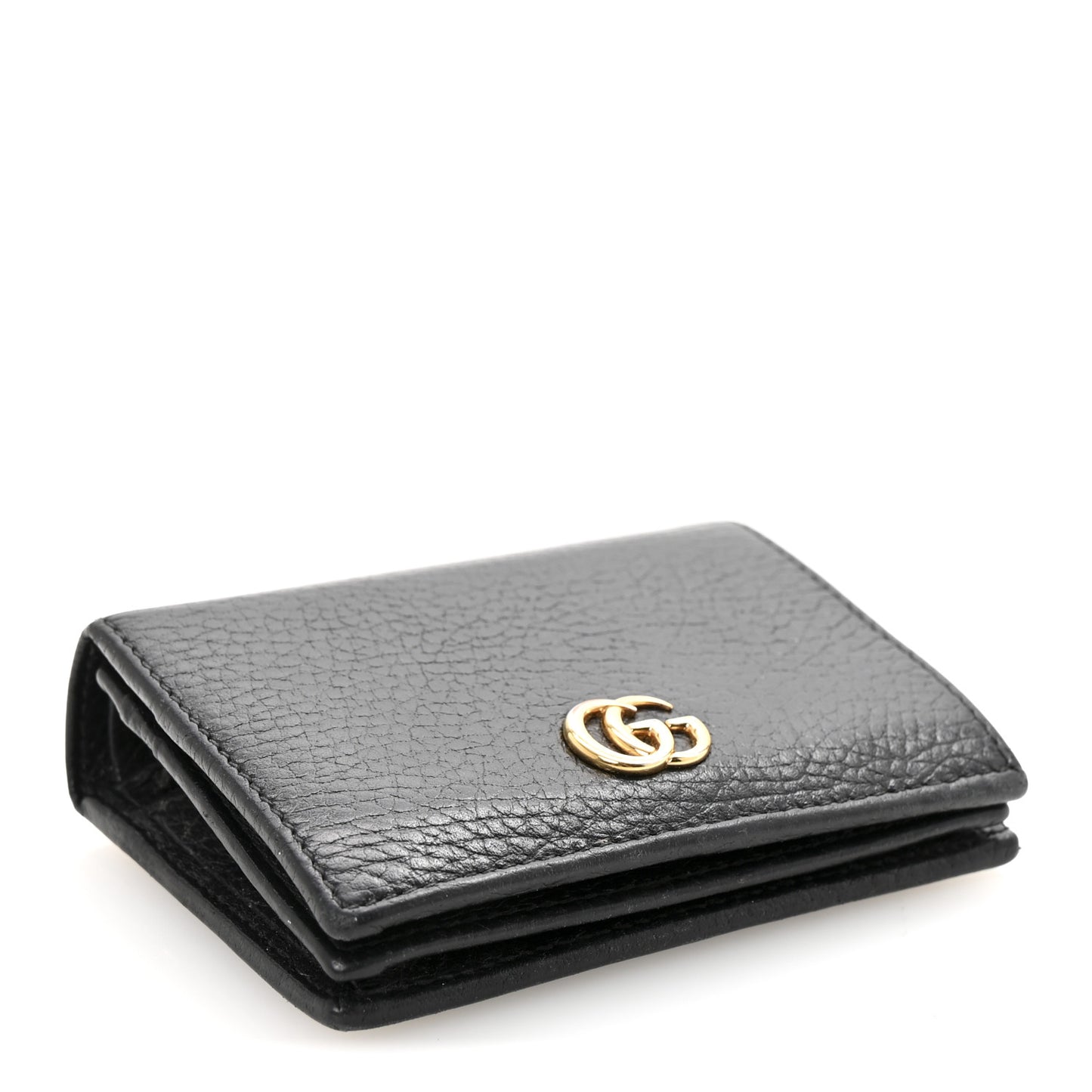Pebbled Calfskin GG Marmont Card Case Black
