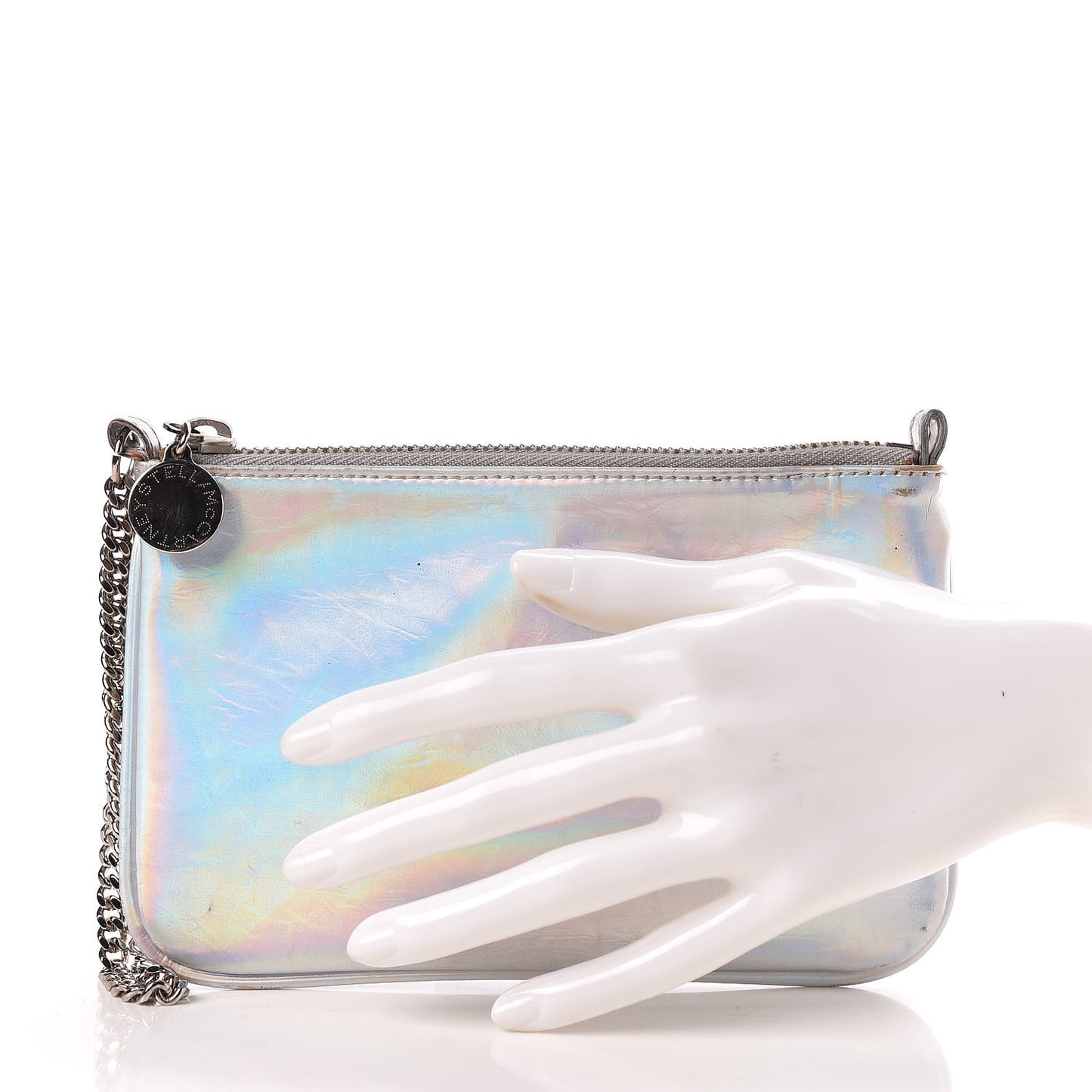 Holographic Faux Leather Falabella Zip Pouch