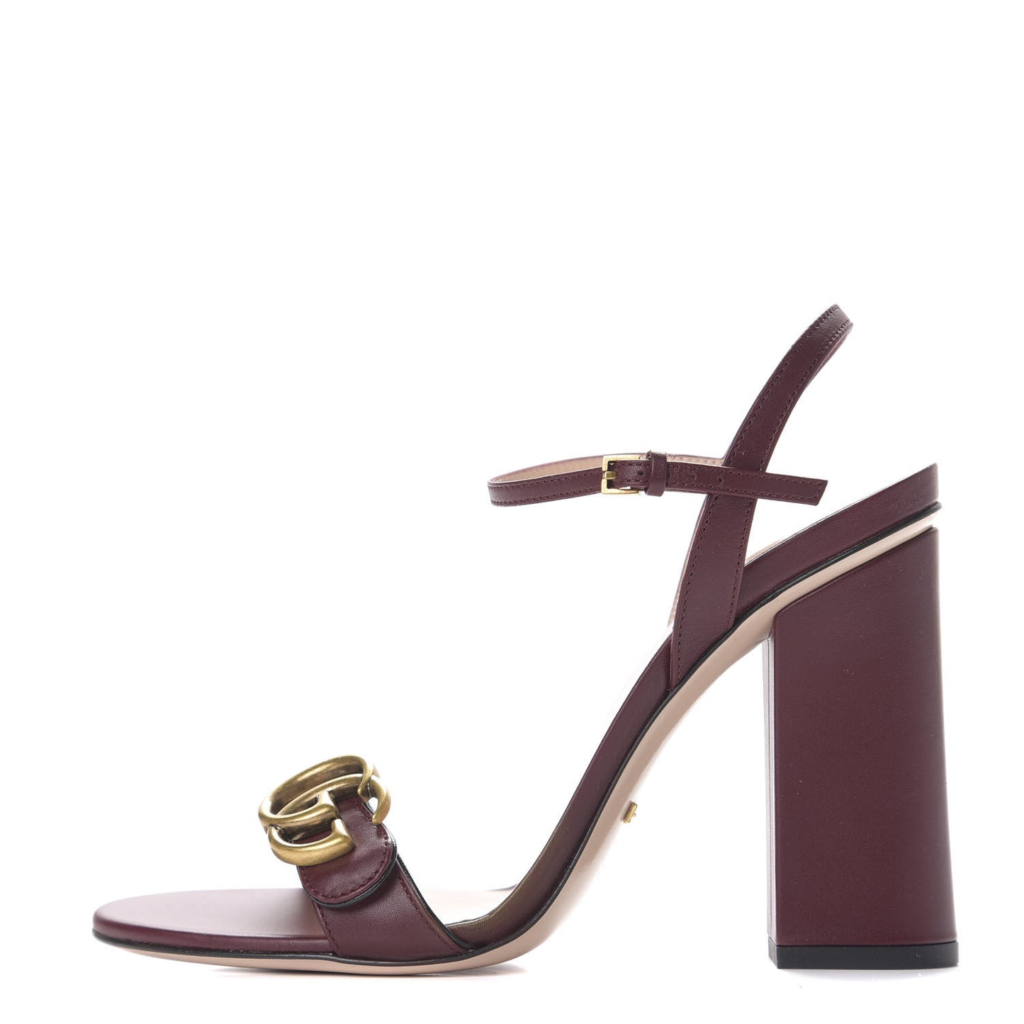 Lifford Calfskin GG Marmont Ankle Wrap 105mm Sandals 38.5 Vintage Bordeaux