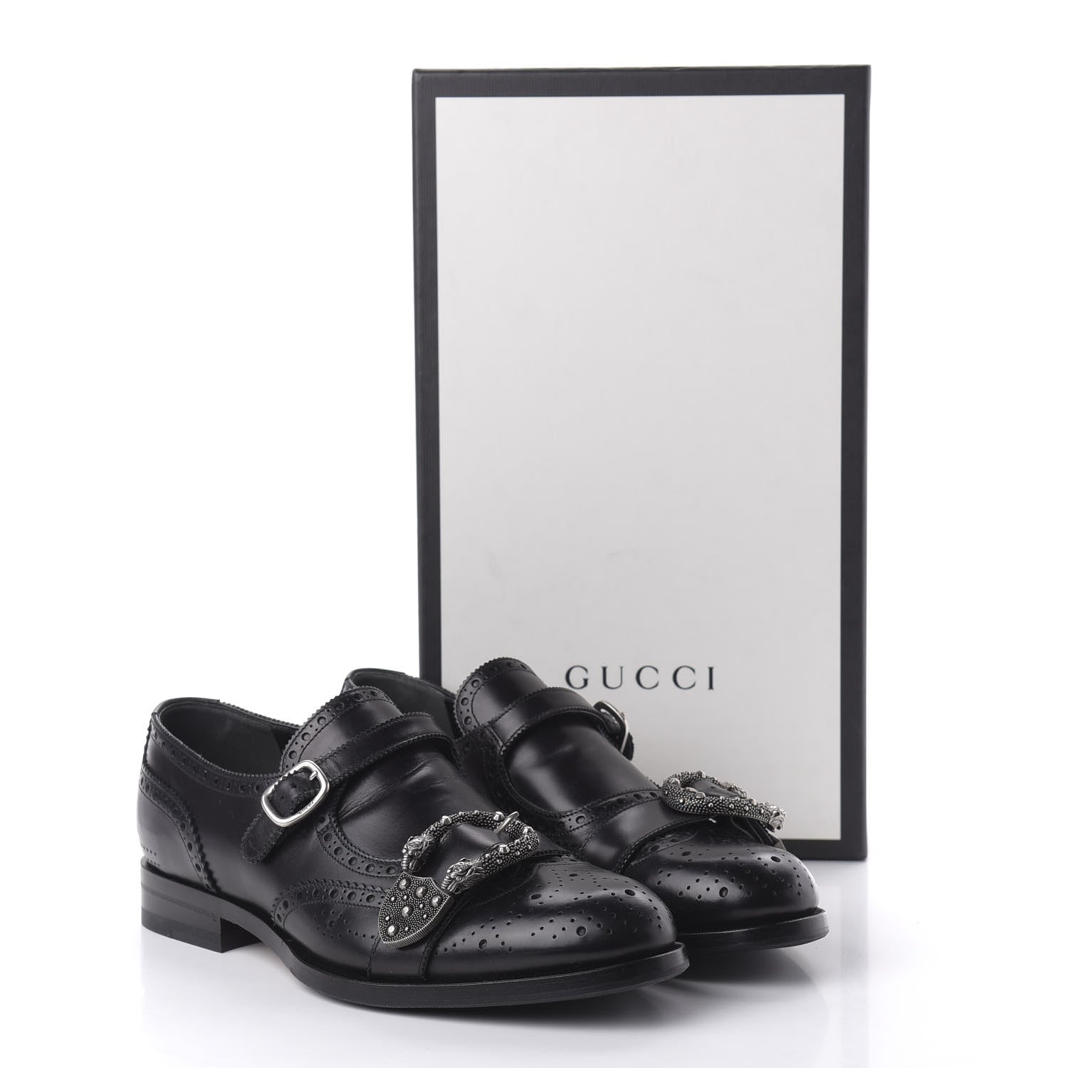 Gucci Calfskin Bee Embroidered Mens Queercore Brogue Wingtip Monk