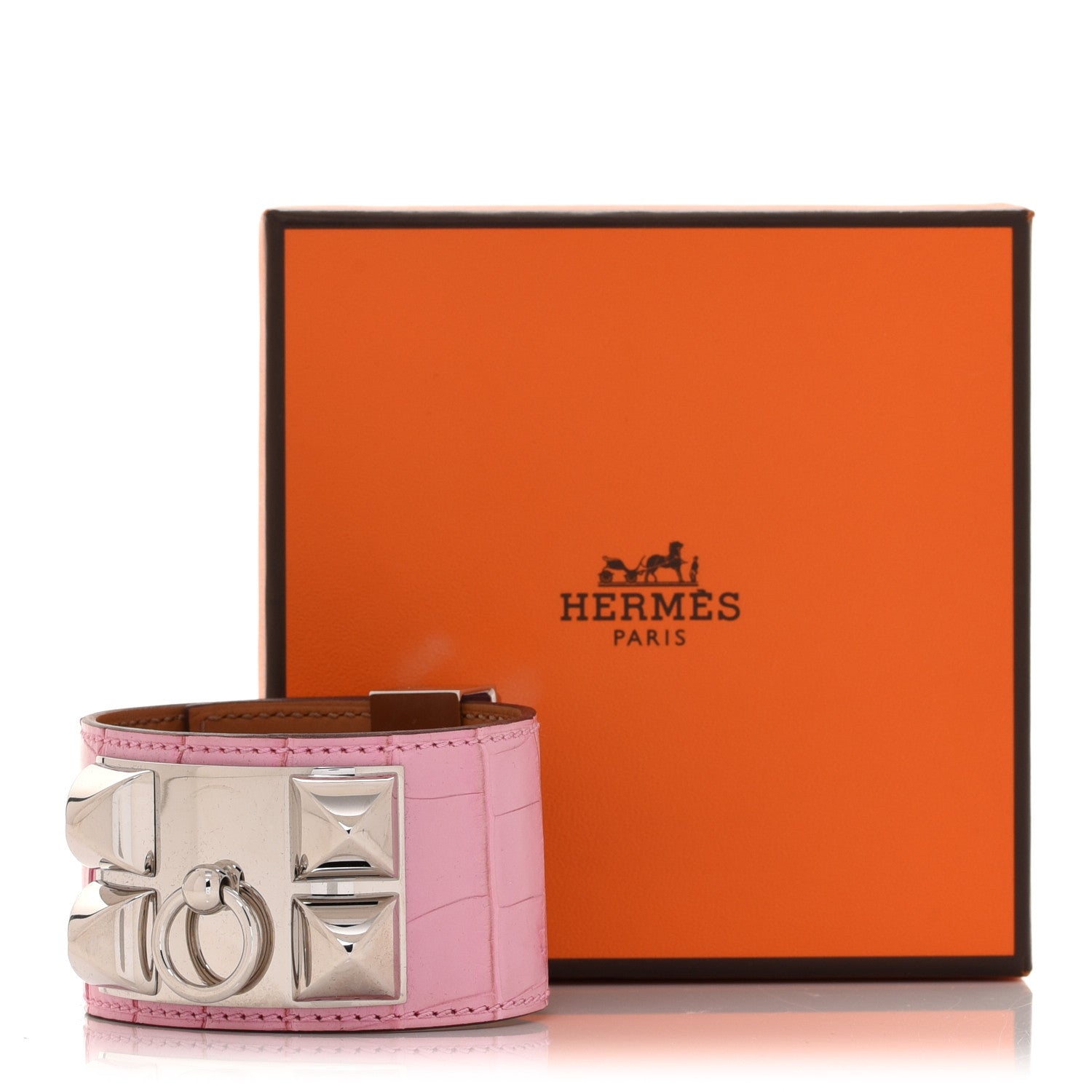 Hermes Matte Alligator Collier De Chien CDC Bracelet T3 5P Pink 6 of 6