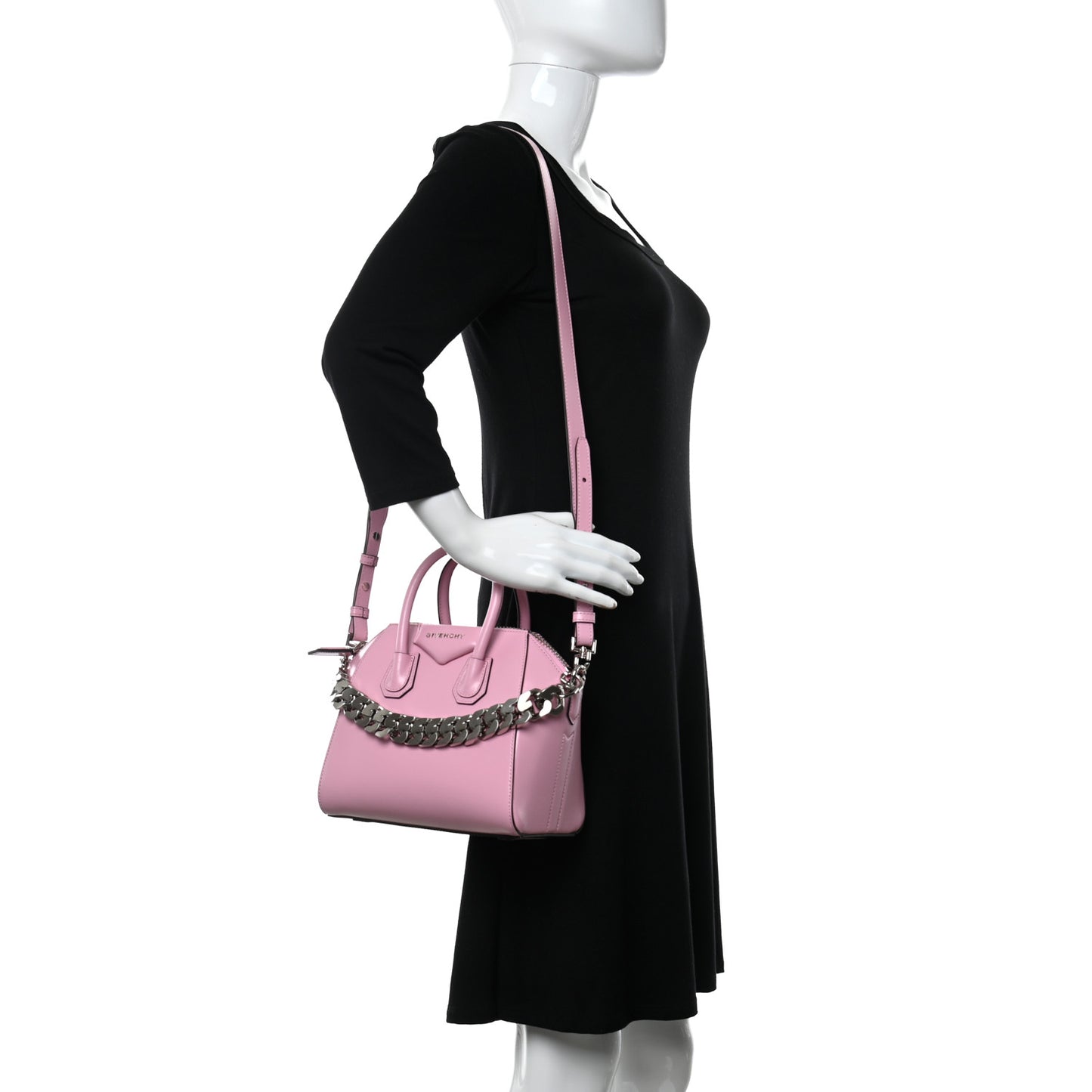 Shiny Lord Calfskin Mini Antigona With Chain Baby Pink