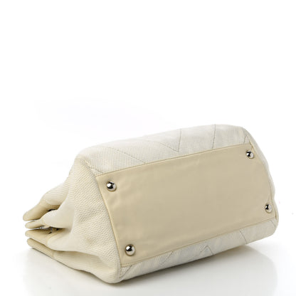 Chanel Canvas Chevron CC Shopping Tote White 4 of 11