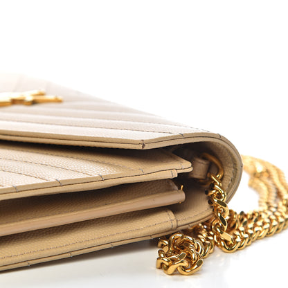 Saint Laurent Grain De Poudre Matelasse Chevron Monogram Chain Wallet Nude Powder 12 of 15