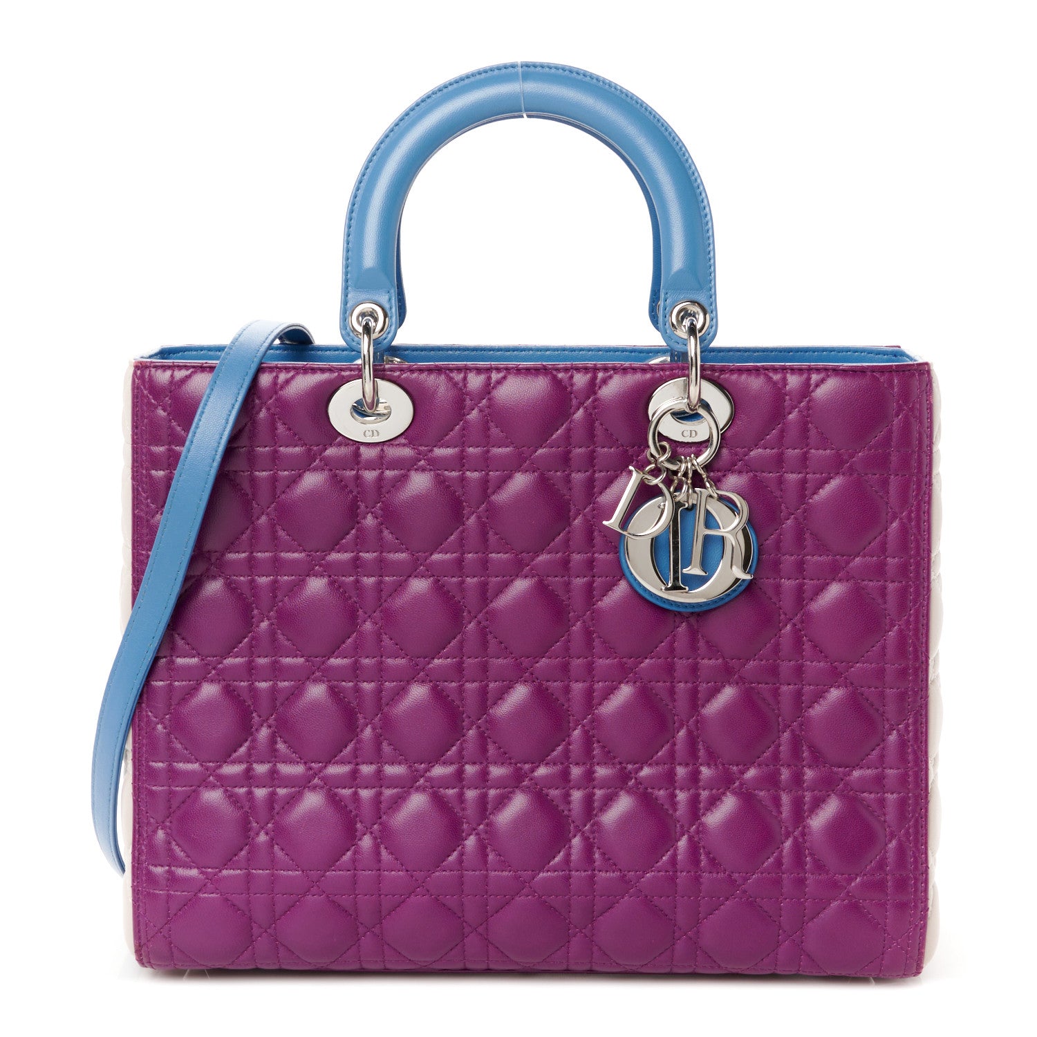 Christian Dior Lambskin Cannage Large Tri-Color Lady Dior Purple Blue Grey 1 of 10
