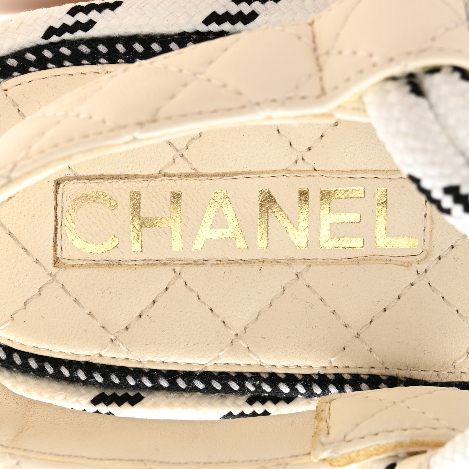 Chanel Cord Lambskin Quilted Logo Sandals 38 White Black 7 of 9