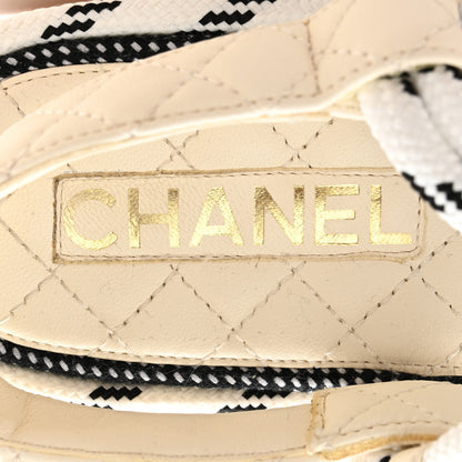 Chanel Cord Lambskin Quilted Logo Sandals 38 White Black 7 of 9