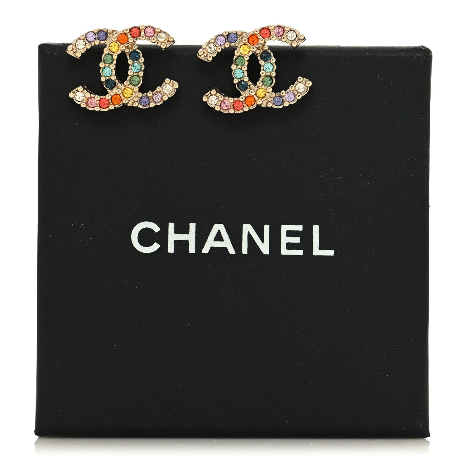 Chanel Crystal Over The Rainbow CC Earrings Gold Multicolor 5 of 5