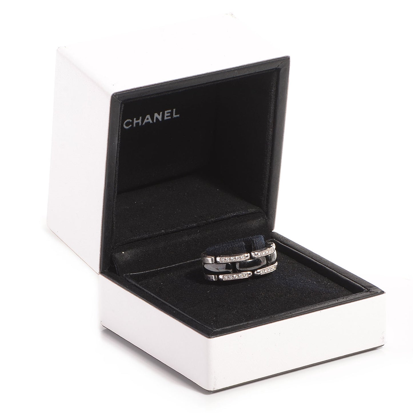 18k White Gold Diamond Ceramic Ultra Ring Black Medium 5.75