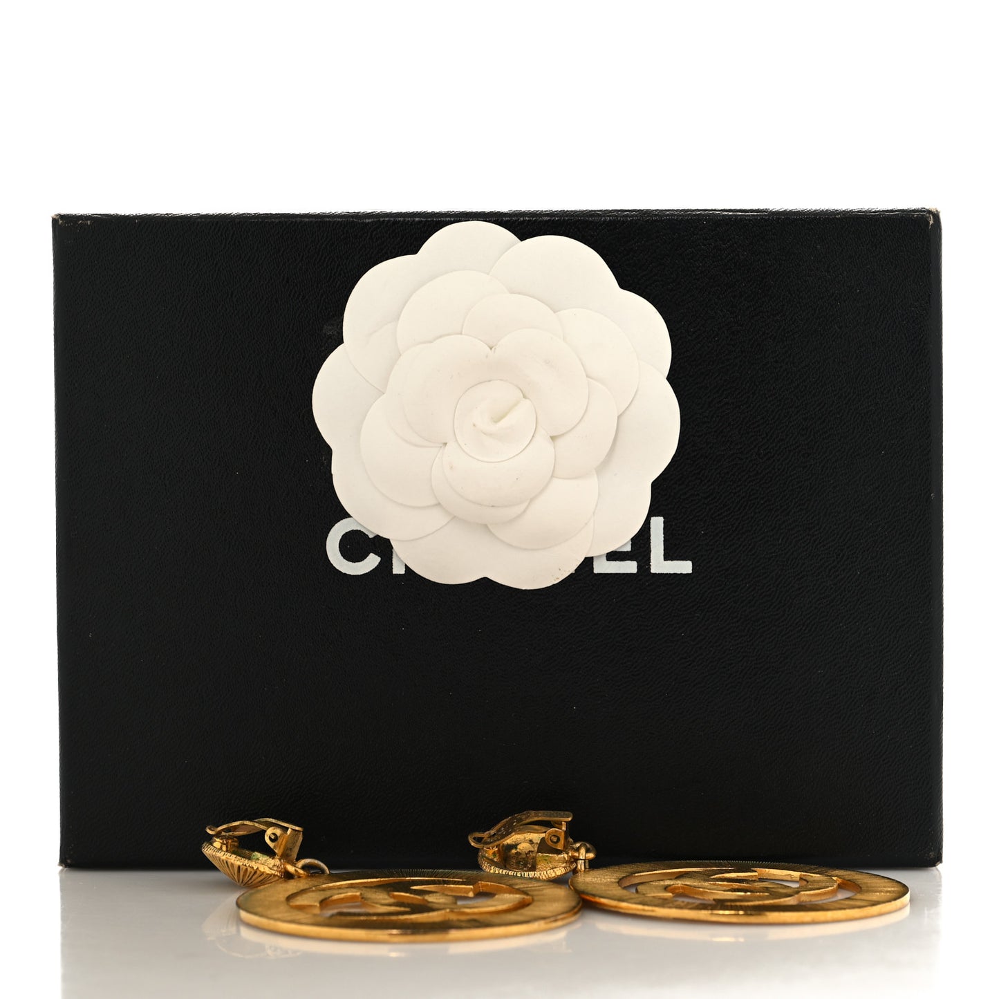 Metal Large Sunburst CC Button Earrings Gold