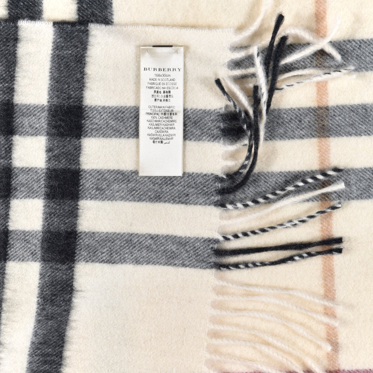 Burberry Cashmere Giant Check Fringe Scarf Ivory 4 of 4
