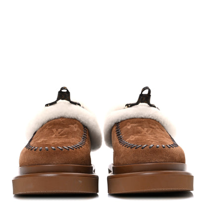 Louis Vuitton Suede Calfskin Shearling Monogram Debossed Cortina Closed Mule 38 Light Beige 3 of 10