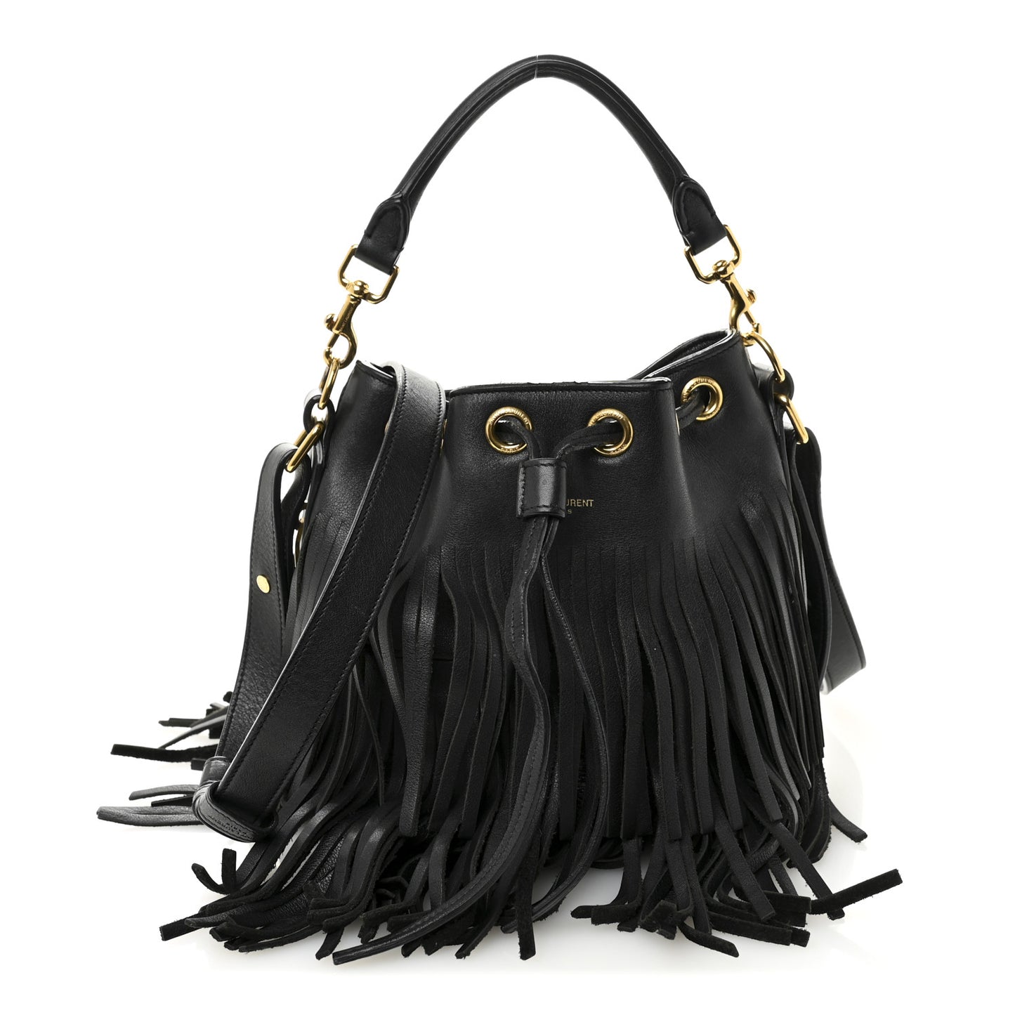 Calfskin Small Emmanuelle Fringe Bucket Bag Black