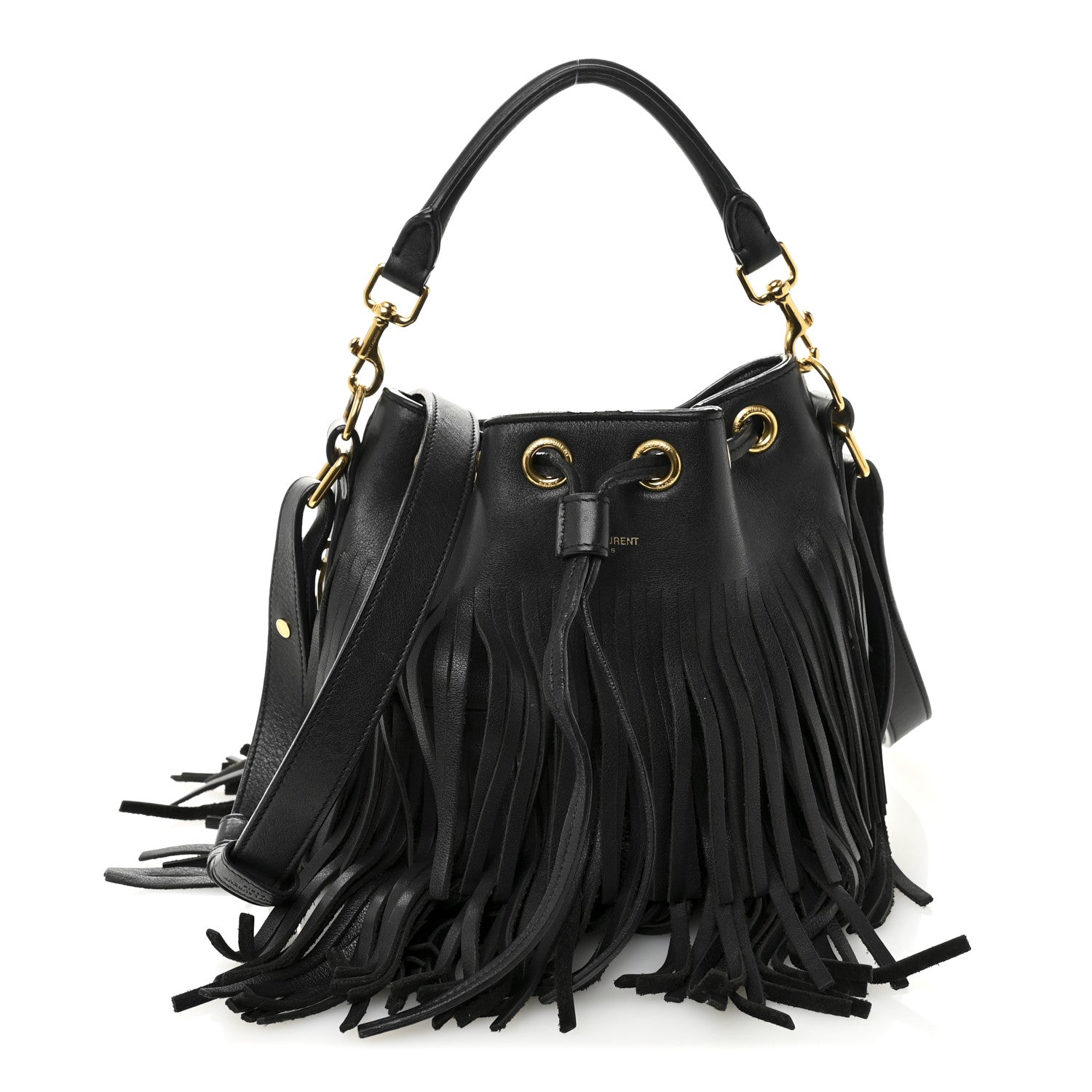 Saint Laurent Calfskin Small Emmanuelle Fringe Bucket Bag Black 1 of 12