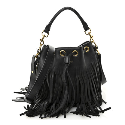 Saint Laurent Calfskin Small Emmanuelle Fringe Bucket Bag Black 1 of 12