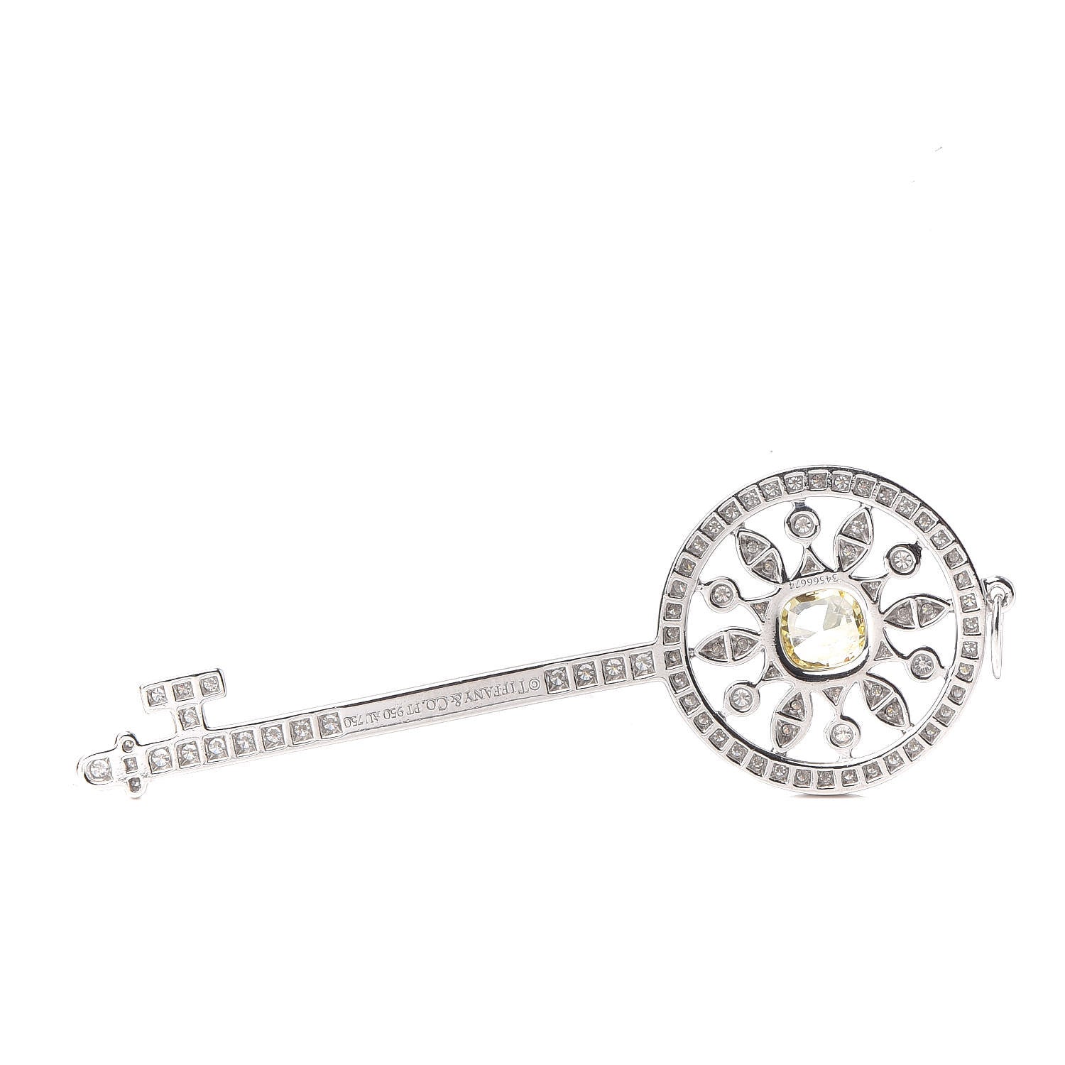 Tiffany Platinum 18K Yellow Gold Fancy Yellow Diamond Star Key Pendant 3 of 4