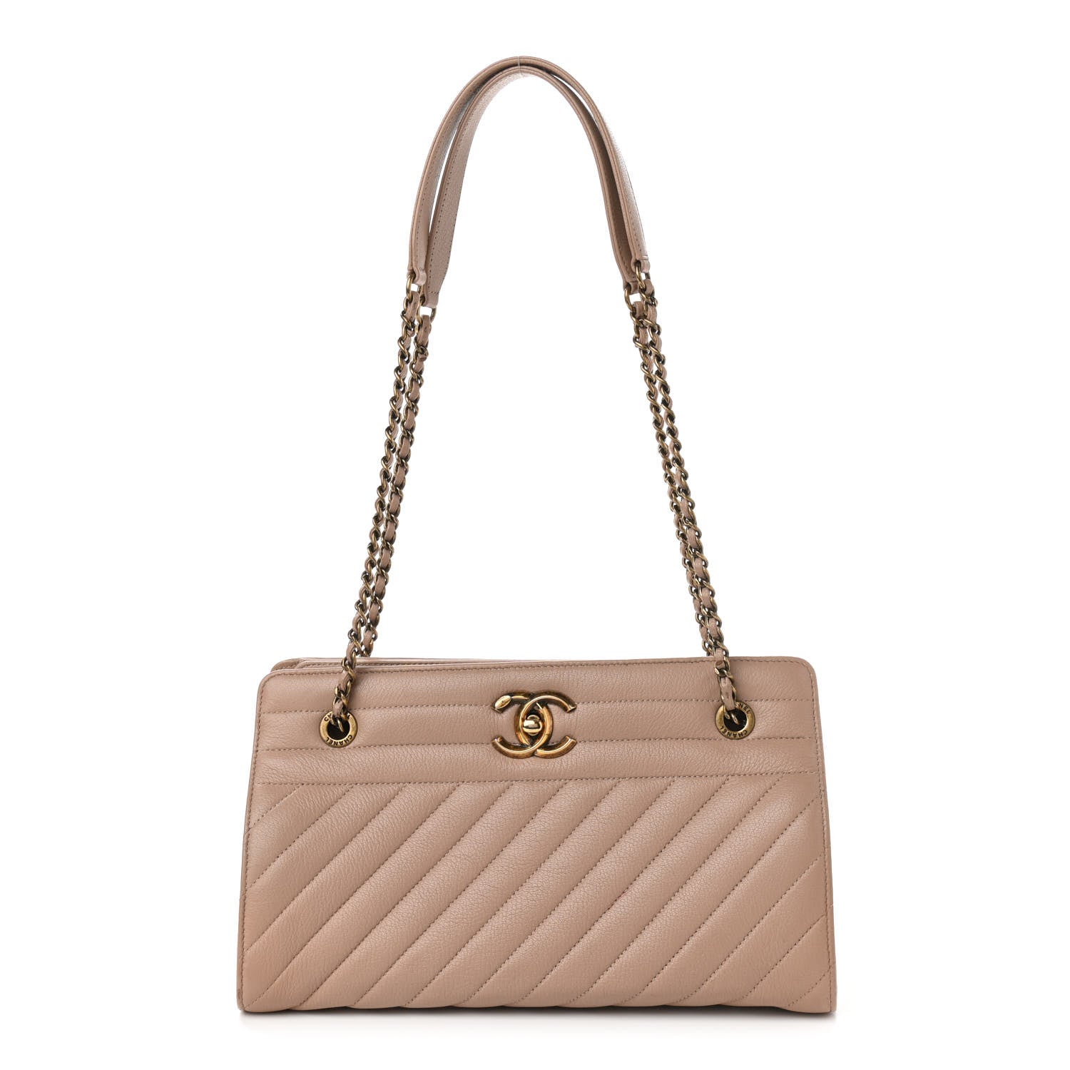 Chanel Shiny Goatskin Diagonal Quilted Shoulder Bag Beige 1 of 13